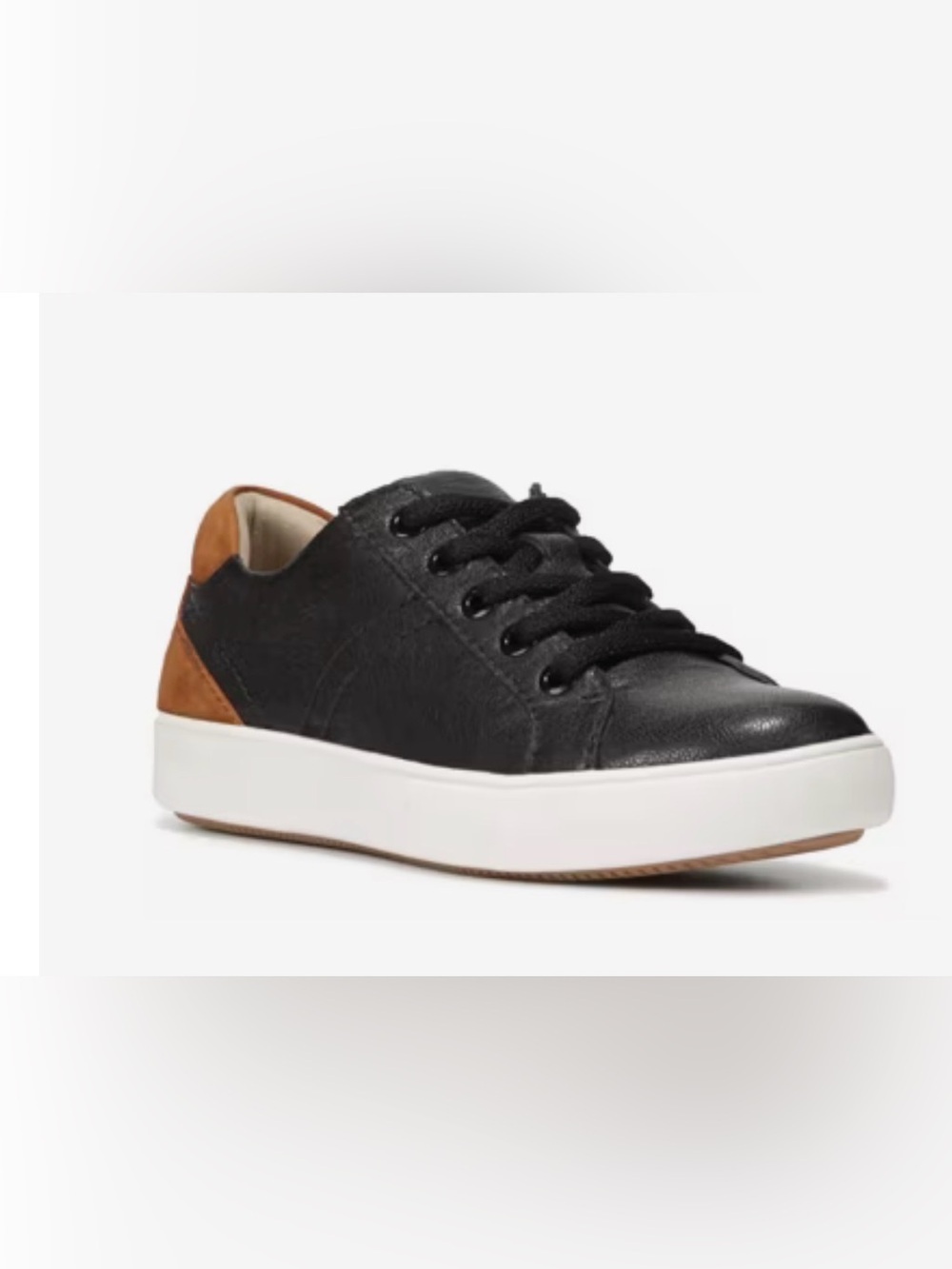 Naturalizer Women Black Leather Sneakers with Tan Heel Accent